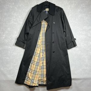 Burberry Trench Coat Womens 8 Black Full Length Nova Check Removable Lining